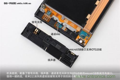 信號(hào)天線、揚(yáng)聲器、麥克風(fēng)以及支持OTG功能的Micro USB接口均位于底部