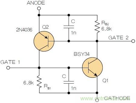圖2：增加兩個電容值為1nF的SMD陶瓷電容器后，可以在&Delta;V達到10V的情況下防止導通。