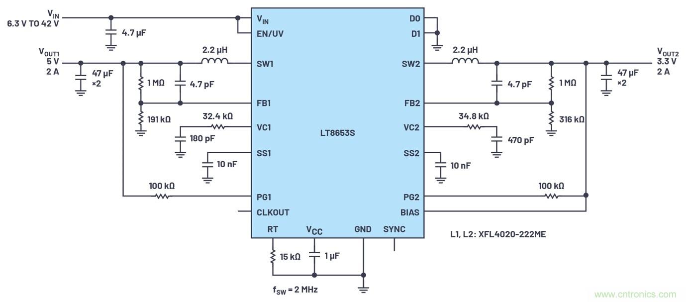 具有6.2 &micro;A靜態(tài)電流的雙通道、42 V、2 A、單片、同步降壓型Silent Switcher 2穩(wěn)壓器