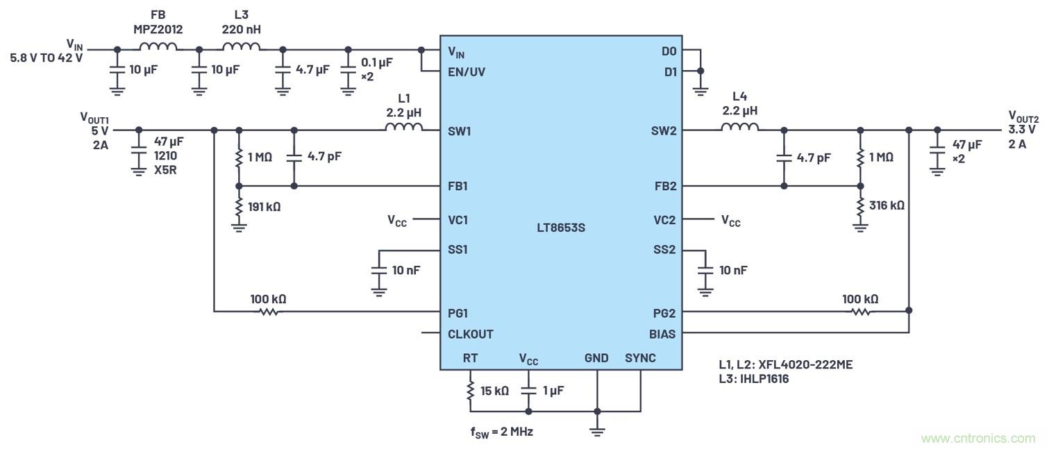 具有6.2 &micro;A靜態(tài)電流的雙通道、42 V、2 A、單片、同步降壓型Silent Switcher 2穩(wěn)壓器